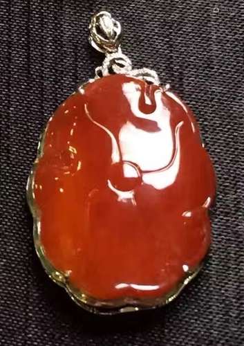 18K Gold Natural Red Jadeite Lotus Leaf Pendant