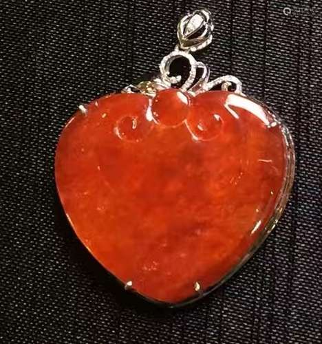 18K Gold Natural Red Jadeite Heart Pendant