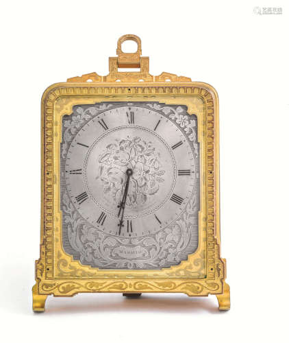 约1850年作 英国铜鎏金及银质防震旅行钟