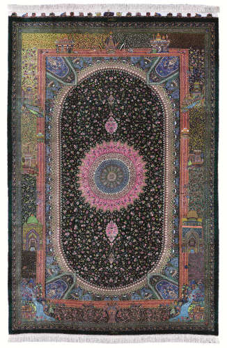 当代 伊朗库姆地区詹姆西迪工坊手工真丝地毯