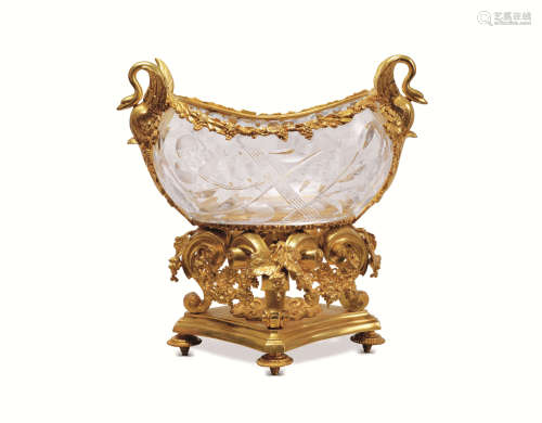 十九世纪 法国铜鎏金玻璃中央装饰物