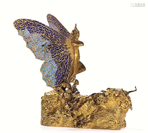 二十世纪早期 法国新艺术运动时期日光珐琅蝴蝶精灵雕塑时计
