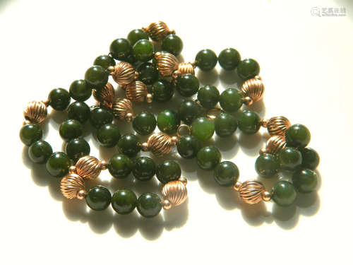 14K Gold Bead Nephrite Jade Necklace