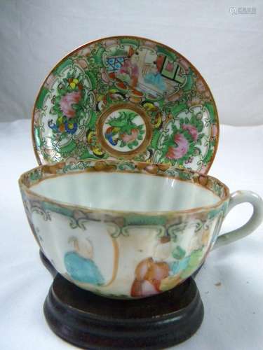 Antique Chinese Famille Rose Tea Cup and Dish