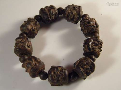 ANTIQUE CHINESE ROSEWOOD BRACELET BUDDHA'S FACE