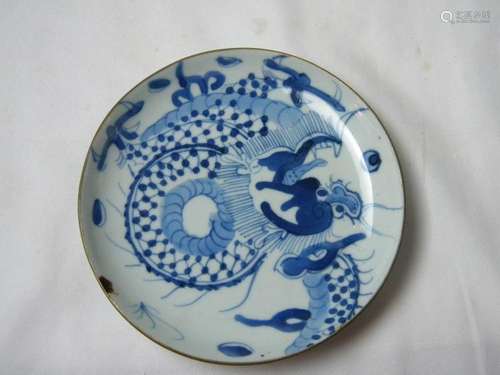 Antique Blue and White Dragon Plate