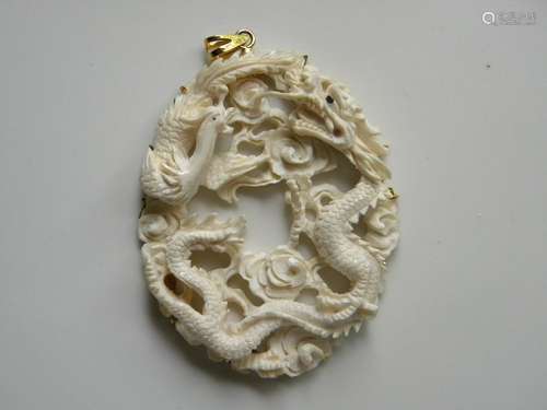 Vintage Carved Dragon Phoenix Plaque Pendant