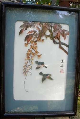 Pair of Vintage Chinese Bird and Flower Framed