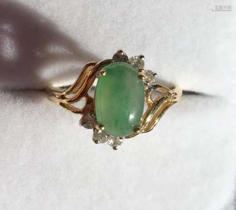 14K Yellow Gold Diamond Green Jadeite Ring