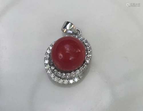 Vintage Natural Ox Blood Round Red Coral Pendant