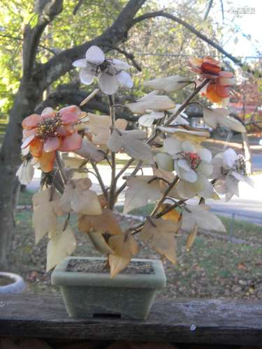 Antique Chinese Jade and Carnelian Flower Planter