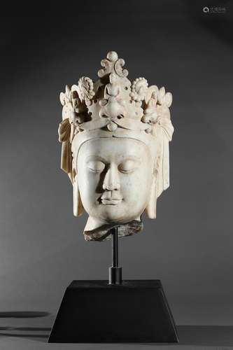 A marble carved head of bodhisattva