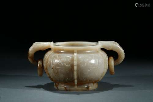 A white jade carved 'taotie' censer