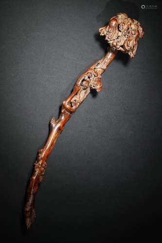 An agarwood carved Lingzhi ruyi scepter