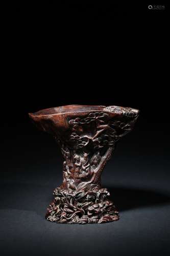 An agarwood carved 'figures' libation cup