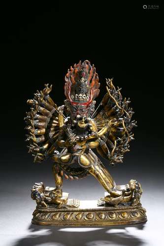 A gilt-bronze statue of Yamantaka