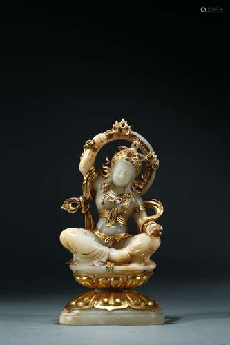 A white jade gold-inlaid bodhisattva