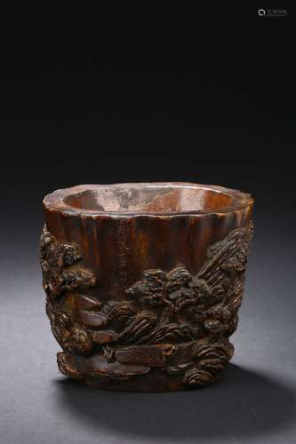 An agarwood 'landscape' brushpot