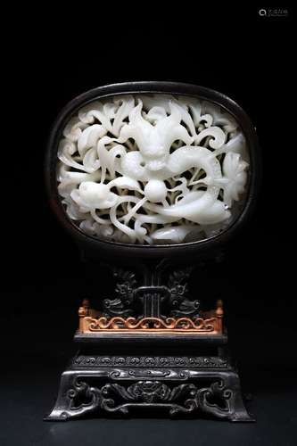 A zitan white jade 'dragon' table panel