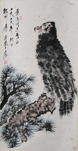 Tang Yun: color and ink on paper 'eagle' painting