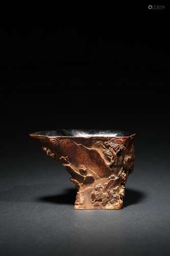 An agarwood carved 'mountain' libation cup