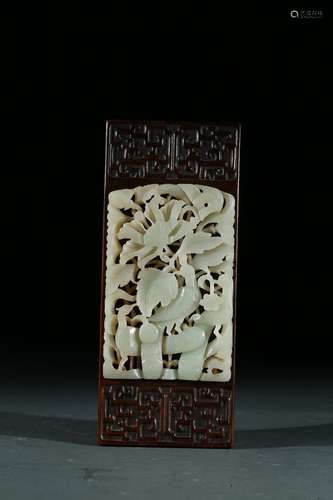 A white jade-inset rosewood box and cover