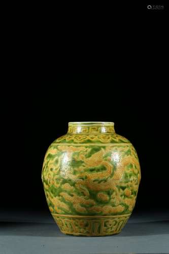 A green ground yellow enamelled 'dragon' jar