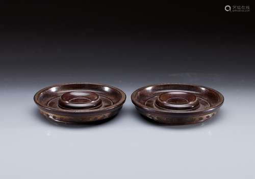 PAIR OF ZITAN HARDWOOD SAUCERS