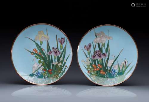 PAIR OF JAPANESE CLOISONNE ENAMELLED PLATES