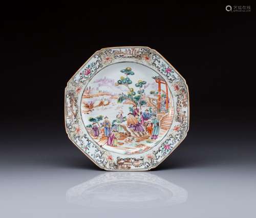 FAMILLE ROSE EXPORT PORCELAIN OCTAGONAL DISH