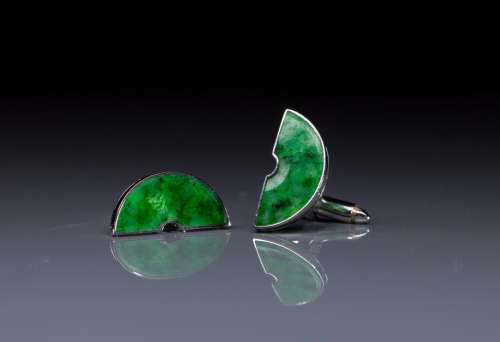 PAIR OF JADEITE & WHITE GOLD CUFFLINKS