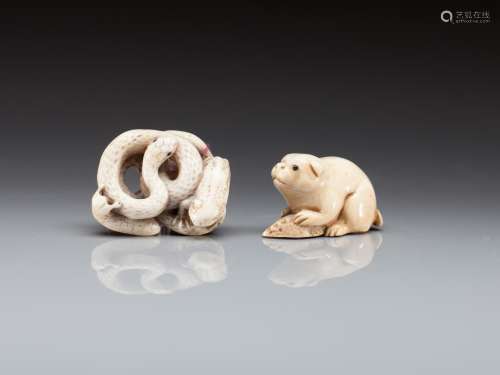 TWO IVORY CARVED ANIMAL FORM NETSUKES