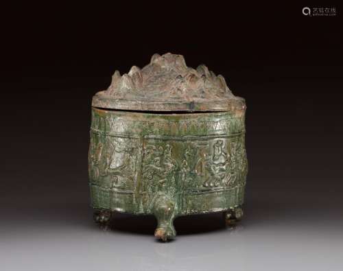 HAN DYNASTY RED POTTERY HILL JAR & COVER