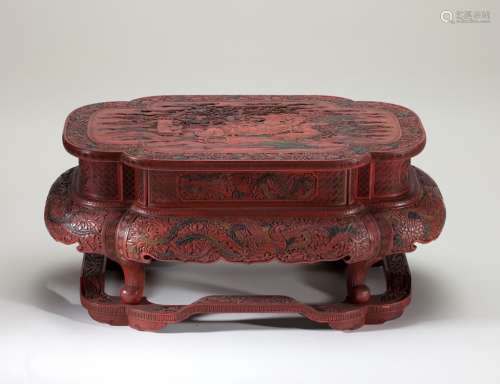 LARGE CHINESE CARVED WOODEN CINNABAR LACQUER TABLE