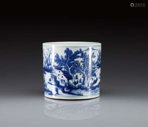 BLUE AND WHITE PORCELAIN BRUSH POT