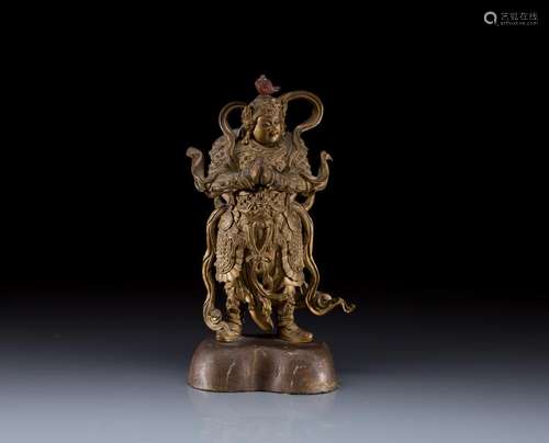 CHINESE GILT BRONZE WARRIOR FIGURE