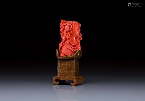 CHINESE CARVED RED CORAL BUST