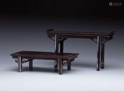 TWO MINIATURE ZITAN HARDWOOD ALTAR TABLE