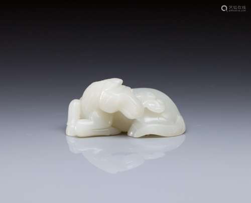 CARVED WHITE JADE HORSE WITH LINGZHI FUNGUS