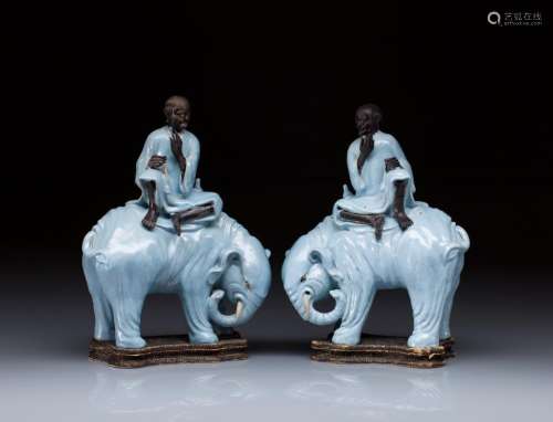 PAIR OF CHINESE CLARE DE LUNE POTTERY FIGURES