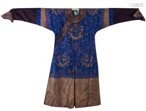 QING DYNASTY BLUE GROUND KESI DRAGON SUMMER ROBE