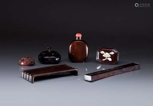 GROUP OF HARDWOOD CARVED SCHOLAR'S ITEMS