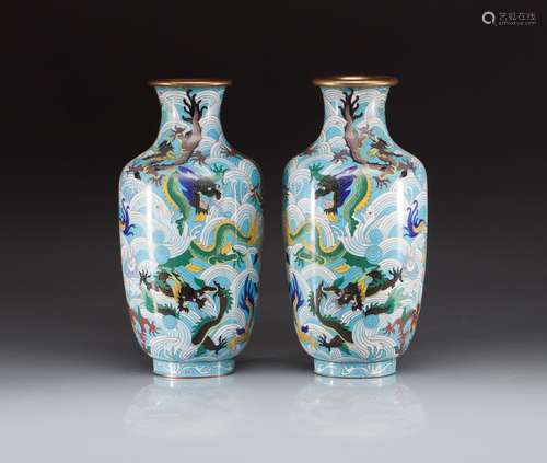 PAIR OF CHINESE CLOISONNE VASES