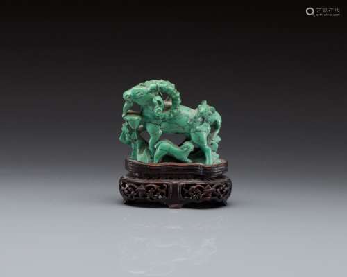 CHINESE TURQUOISE CARVED FIGURAL GROUP