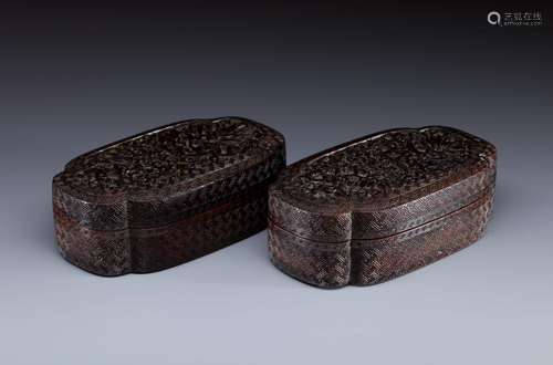 PAIR OF FINELY CARVED ZITAN HARDWOOD BOXES