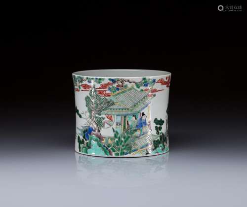 WUCAI FAMILLE VERTE PORCELAIN BRUSH POT