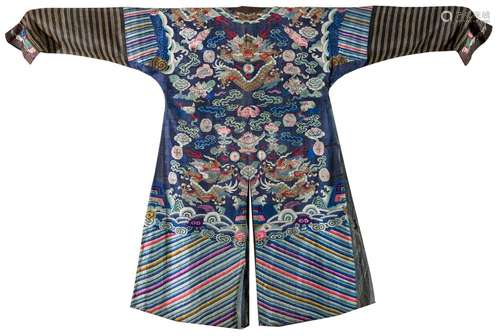 QING DYNASTY BLUE GROUND CEREMONIAL KESI ROBE