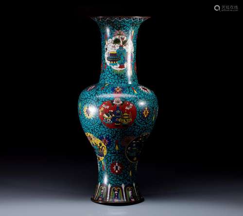 LARGE CLOISONNE ENAMEL FENGWEIZUN VASE