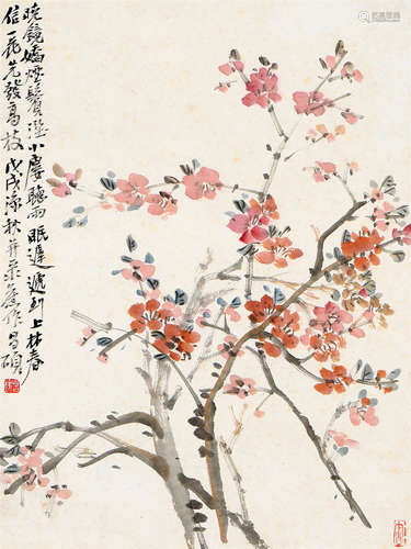 吴昌硕 戊戌（1898年）作 桃花 镜心 设色纸本