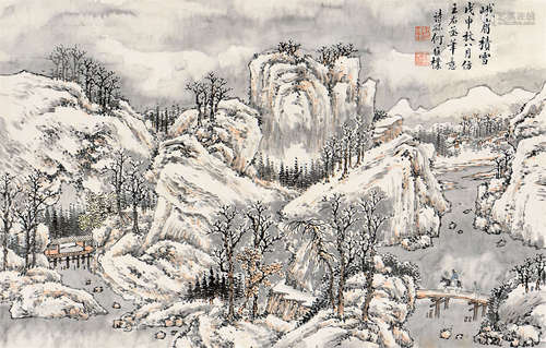 何维朴 戊申（1908年）作 峨嵋积雪 立轴 设色纸本